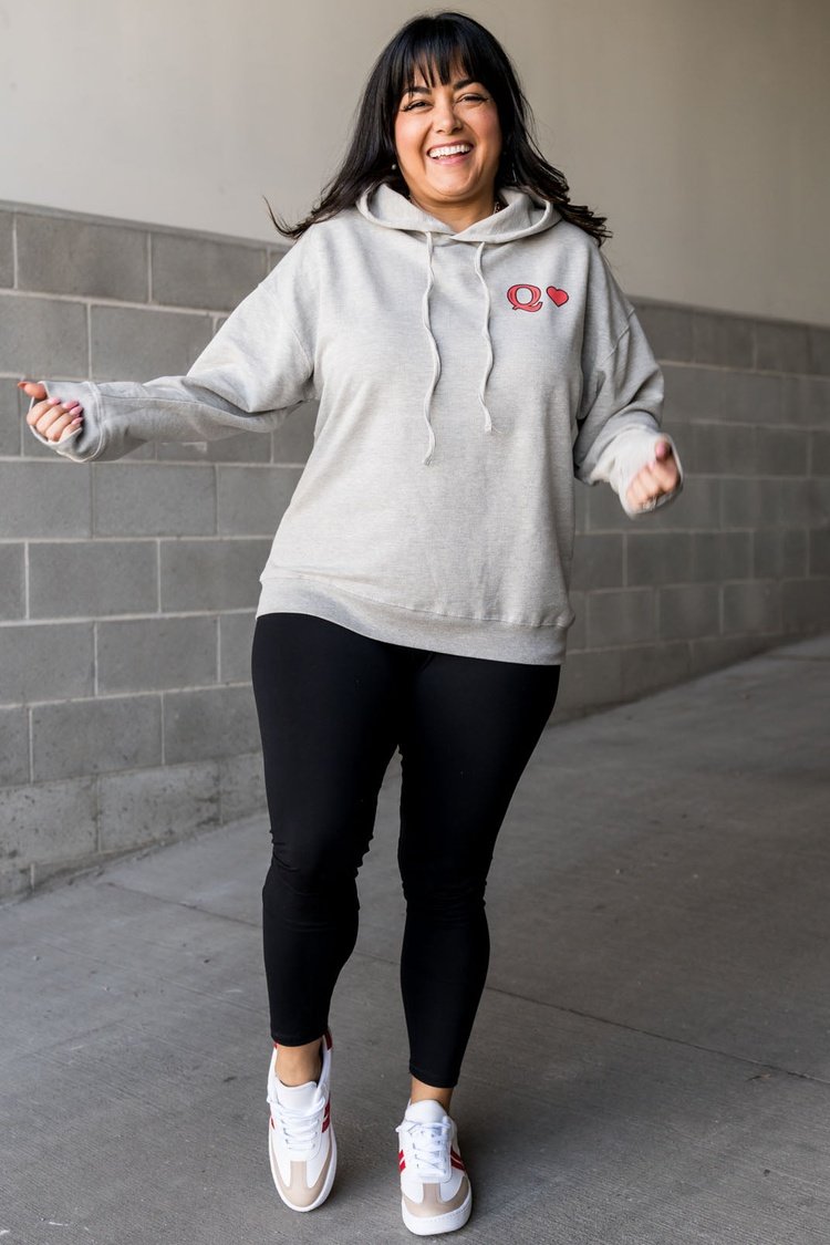 Queen of Hearts Graphic Grey Hoodie Pullover | Mindy Mae's Market