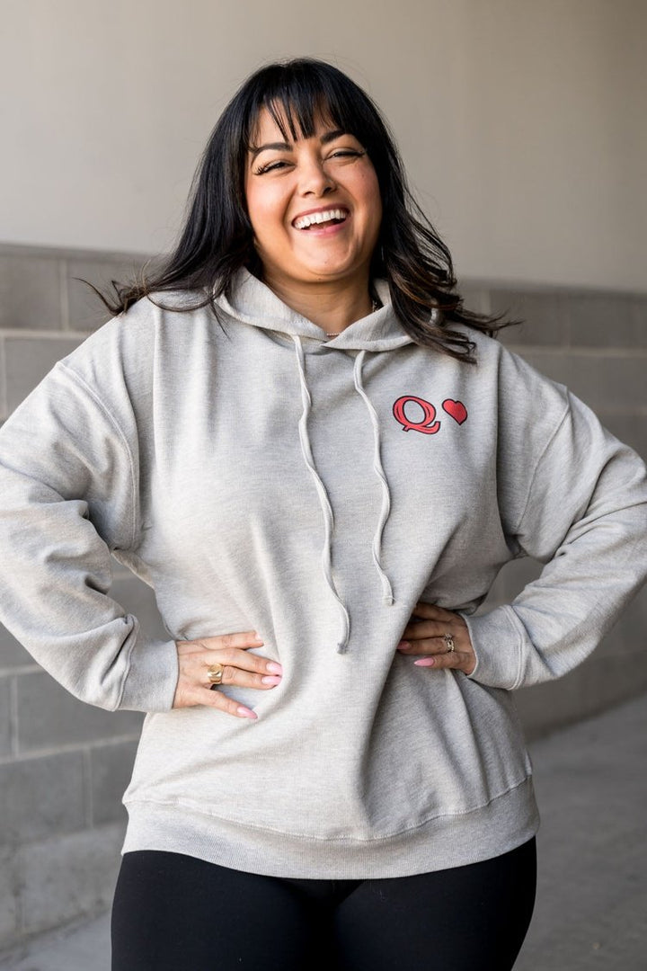 Queen of Hearts Graphic Grey Hoodie Pullover | Mindy Mae's Market