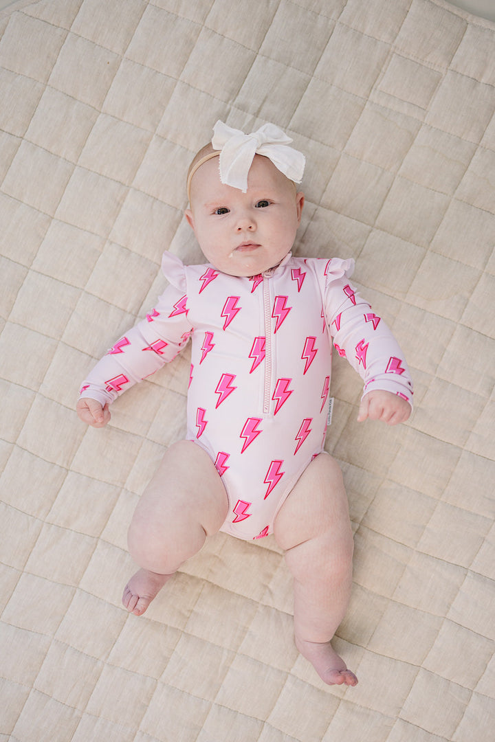 Long Sleeve Rash Guard Swimsuit | Pink Bolts