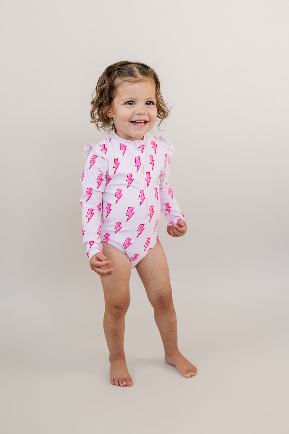 Mindy Rash Long Sleeve Rash Guard Swimsuit | Pink Bolts – Mindy Mae's Market