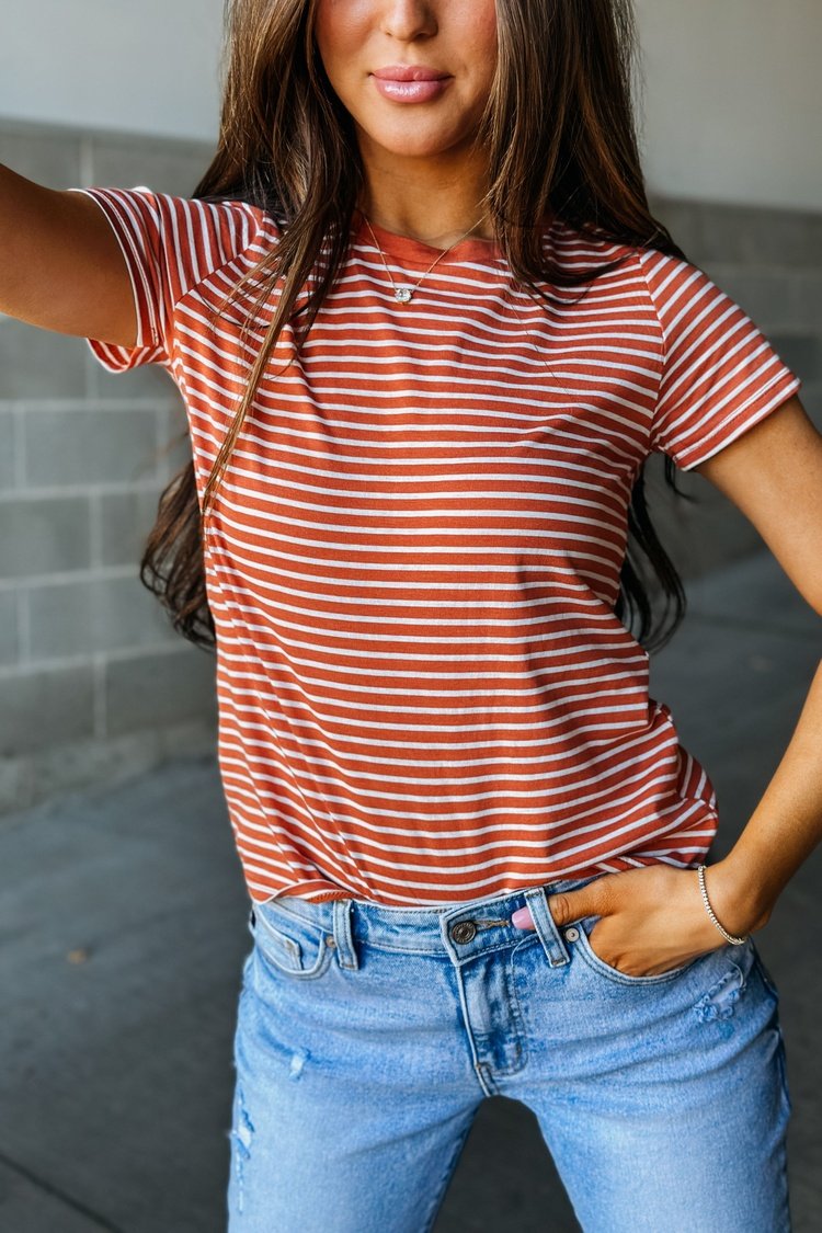 Rust and White Striped Short Sleeve Tee | Mindy Mae's Market