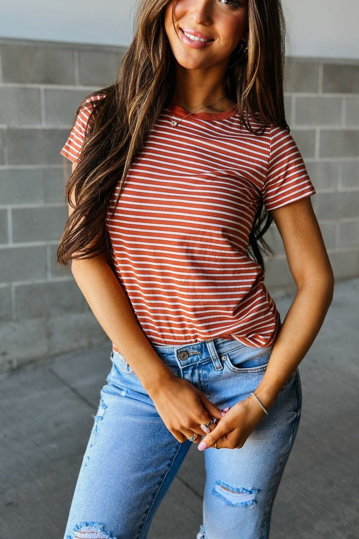 Rust and White Striped Short Sleeve Tee | Mindy Mae's Market