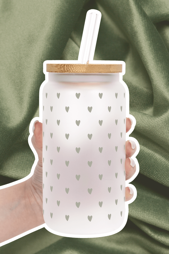 Sage Mini Hearts Cup With Lid and Straw