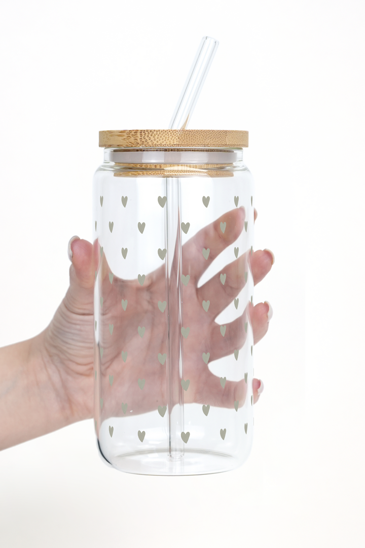 Sage Mini Hearts Cup With Lid and Straw