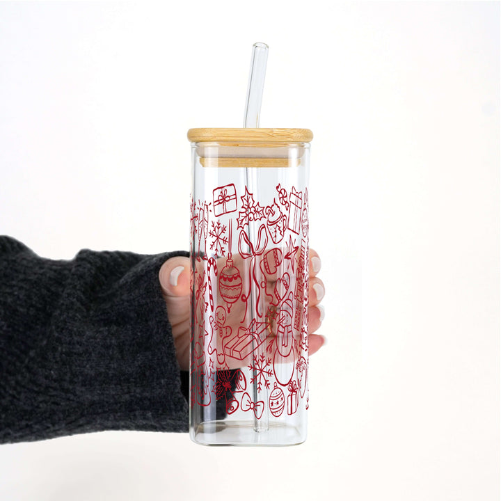 Christmas Doodles Cup with Lid & Straw