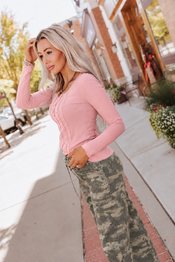 Waffle Lace Long Sleeve - Blush