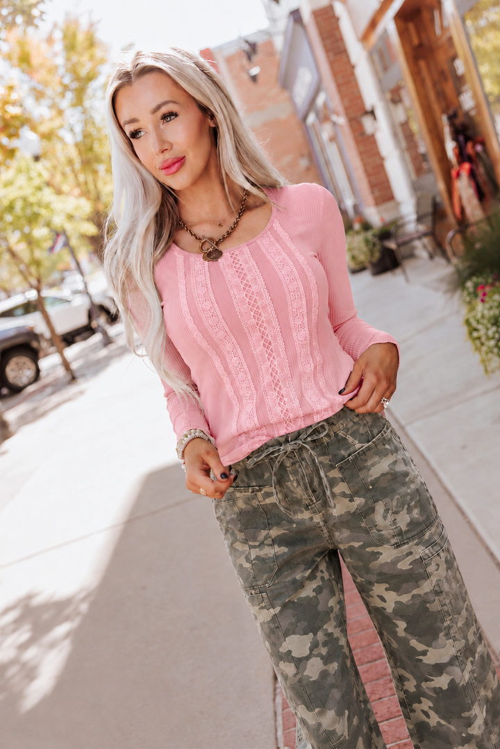 Waffle Lace Long Sleeve - Blush