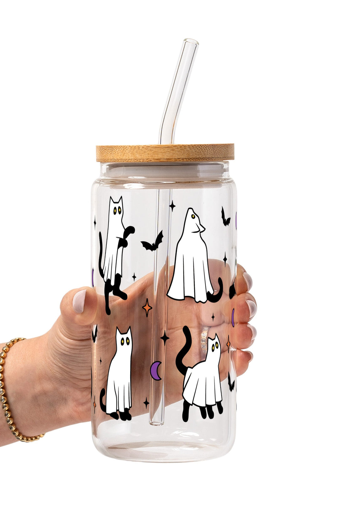 Ghost Cat Glass Cup