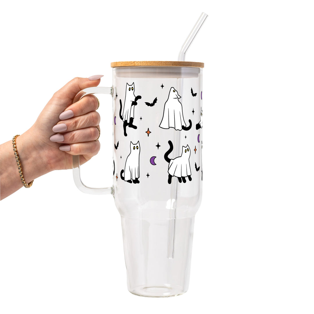 Ghost Cat Glass Cup