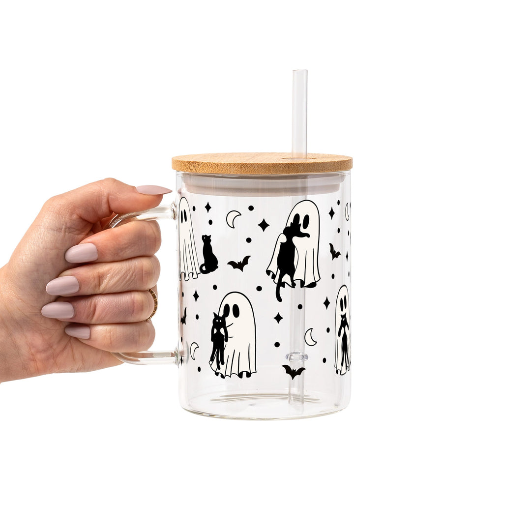 Ghost Holding Cats Glass Cup