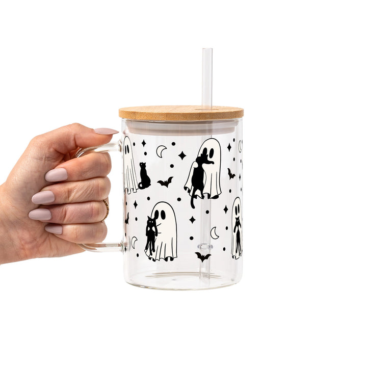 Ghost Holding Cats Glass Cup