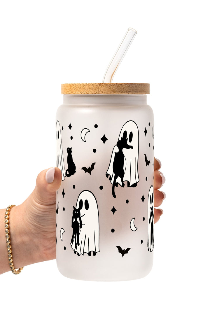 Ghost Holding Cats Glass Cup