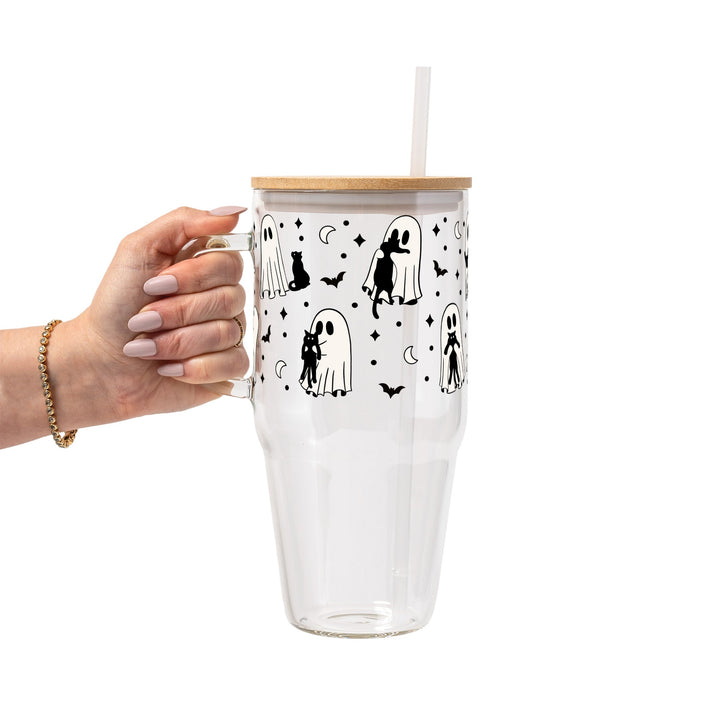 Ghost Holding Cats Glass Cup