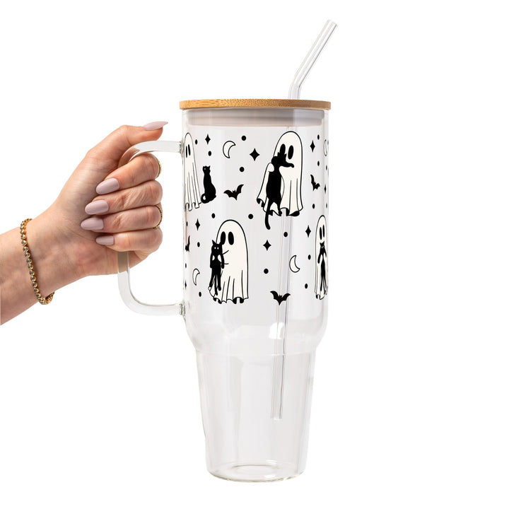 Ghost Holding Cats Glass Cup