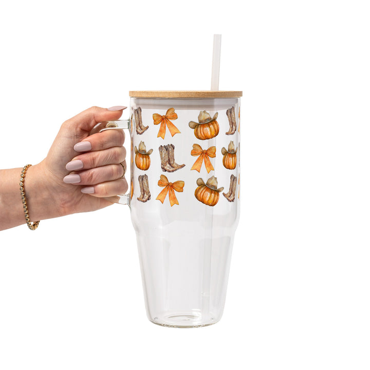 Western Pumpkins Glass Cup