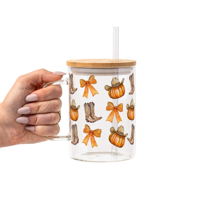 Western Pumpkins Glass Cup
