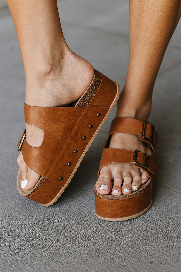 Tara Platform Sandals - Cognac