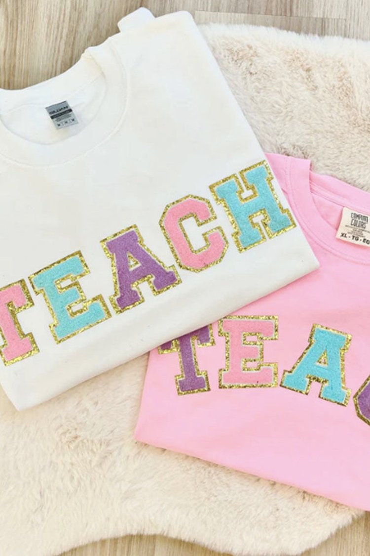 Teach Letter Patch Crewneck Sweatshirt - Mindy Mae's Marketcomfy cute hoodies