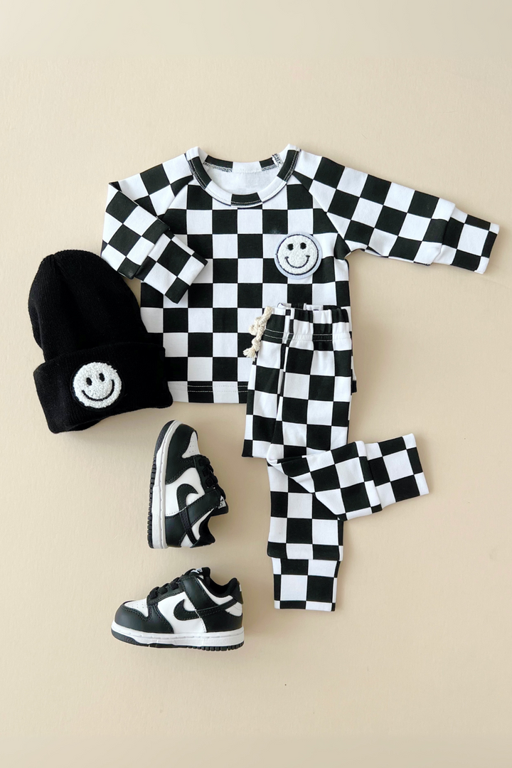 Checkered Smiley Lounge Set | Black