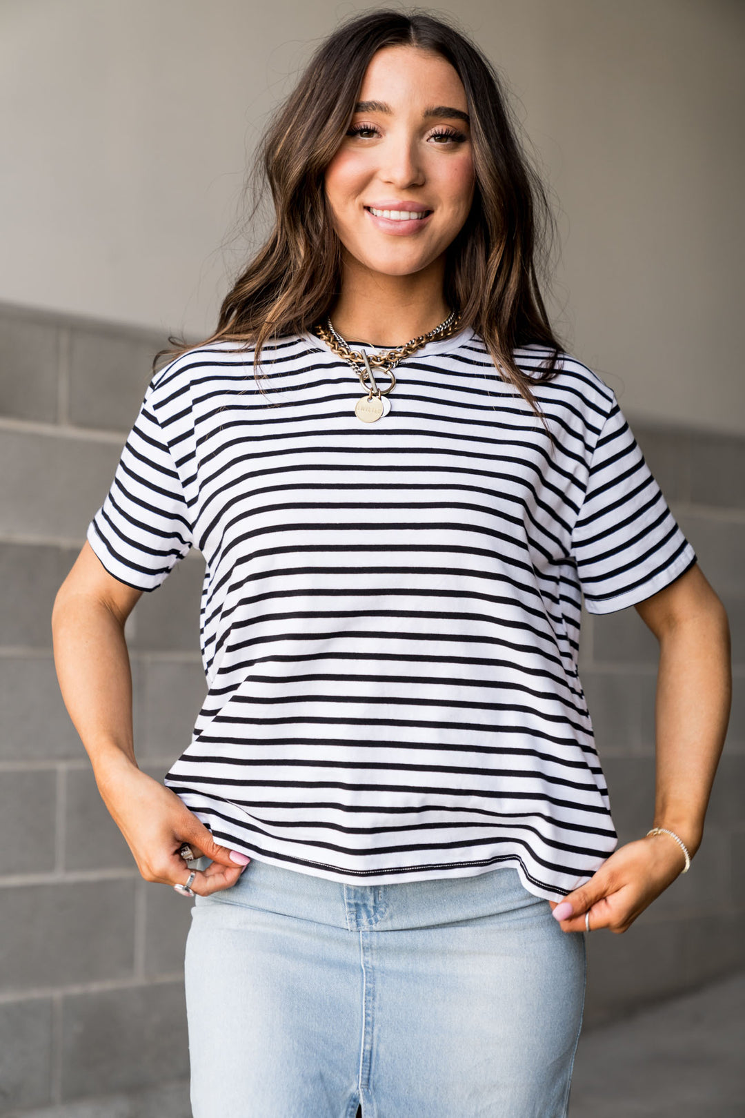 White and Black Striped Short Sleeve Top | Mindy Mae's Market