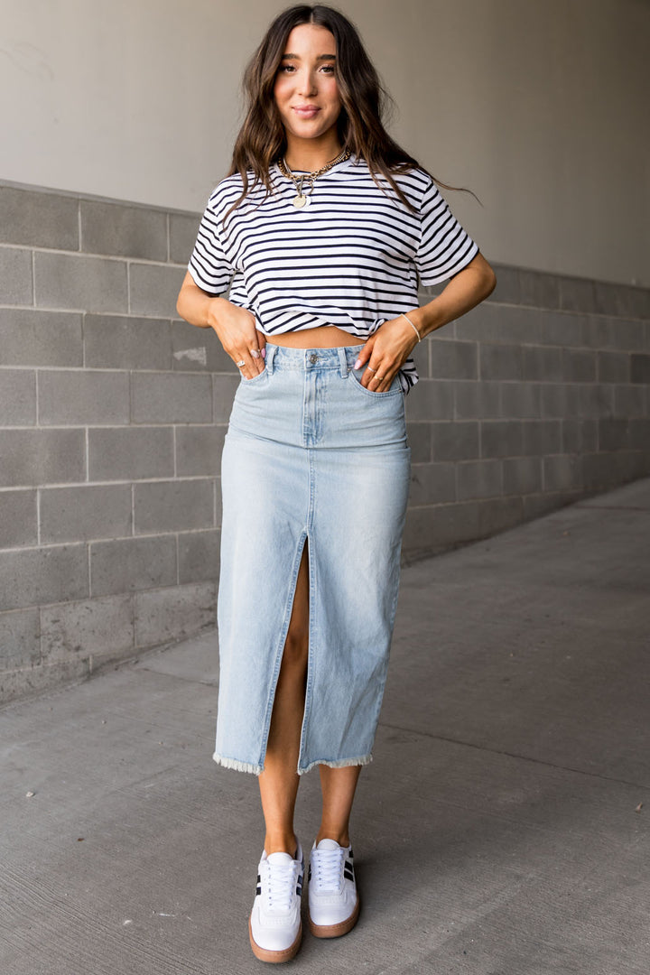 White and Black Striped Short Sleeve Top | Mindy Mae's Market