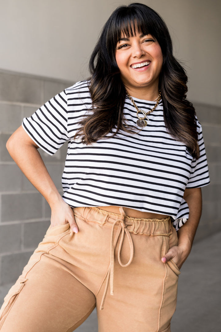 White and Black Striped Short Sleeve Top | Mindy Mae's Market