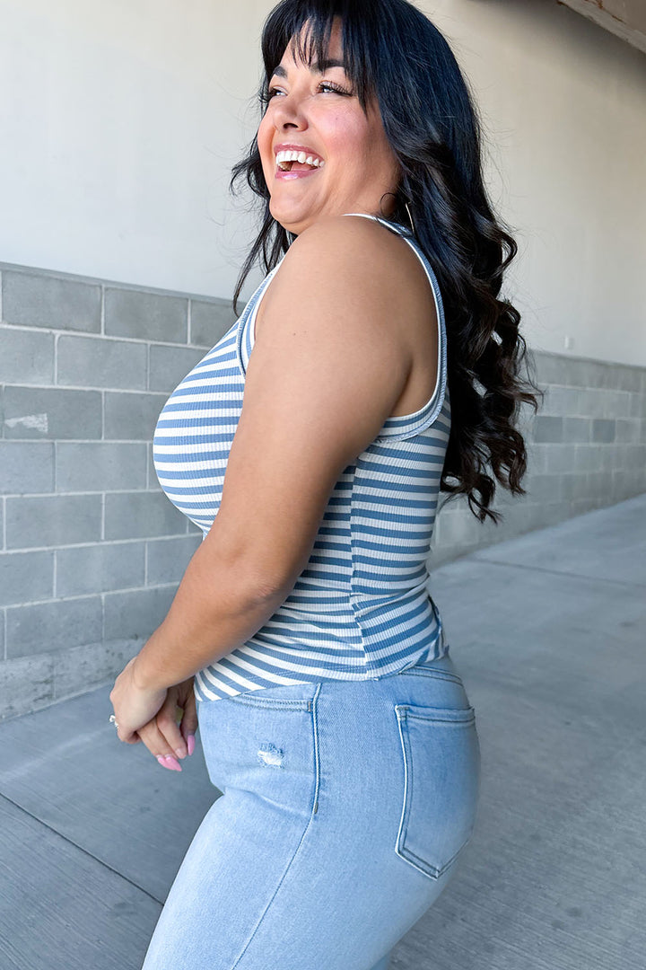 White and Blue Striped Racer Back Tank | Mindy Mae's Market