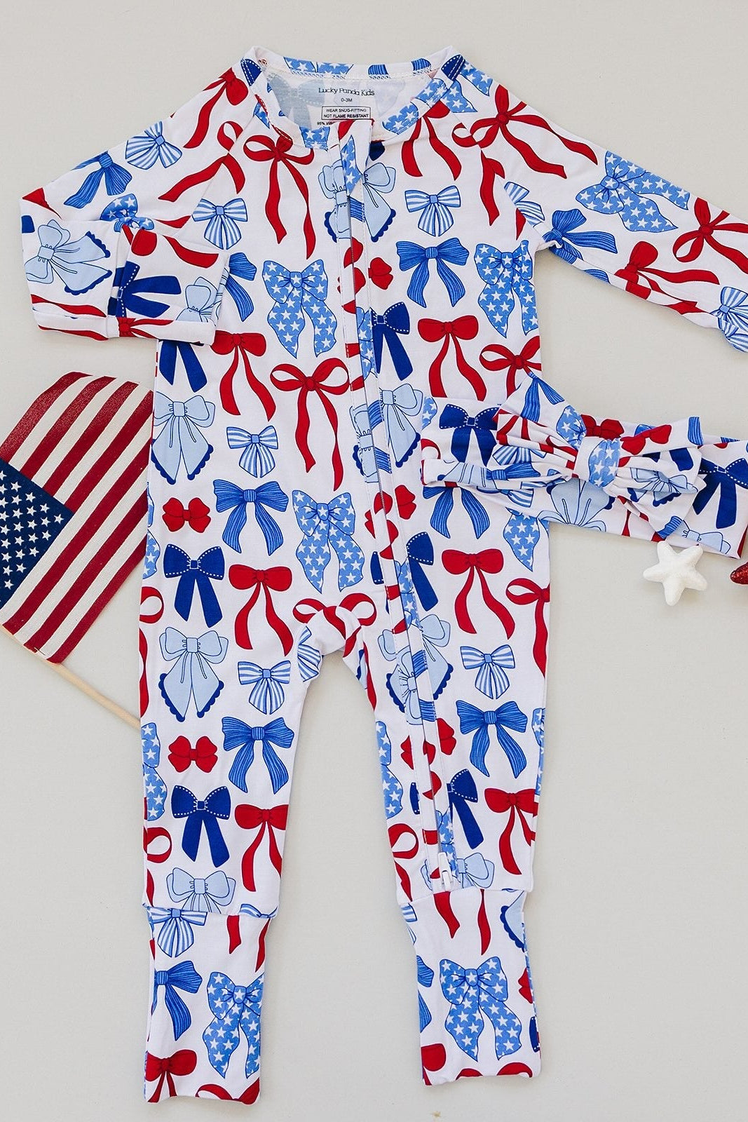 Bamboo Zip Romper  | Red-White & Bows