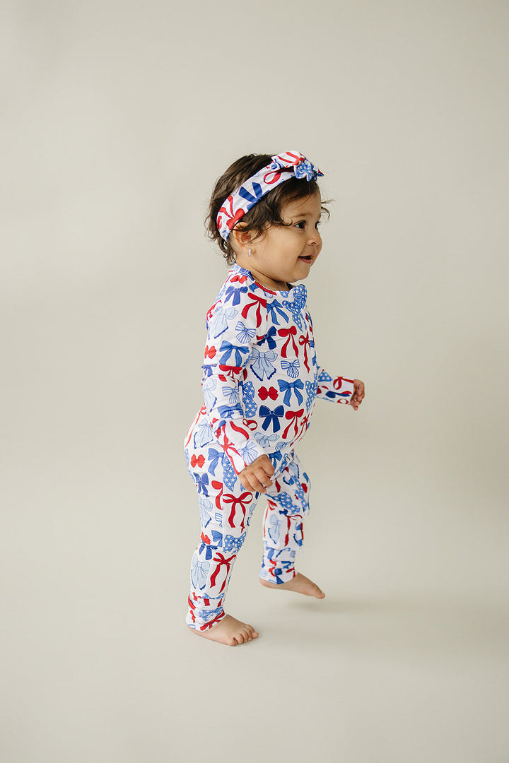 Bamboo Zip Romper  | Red-White & Bows