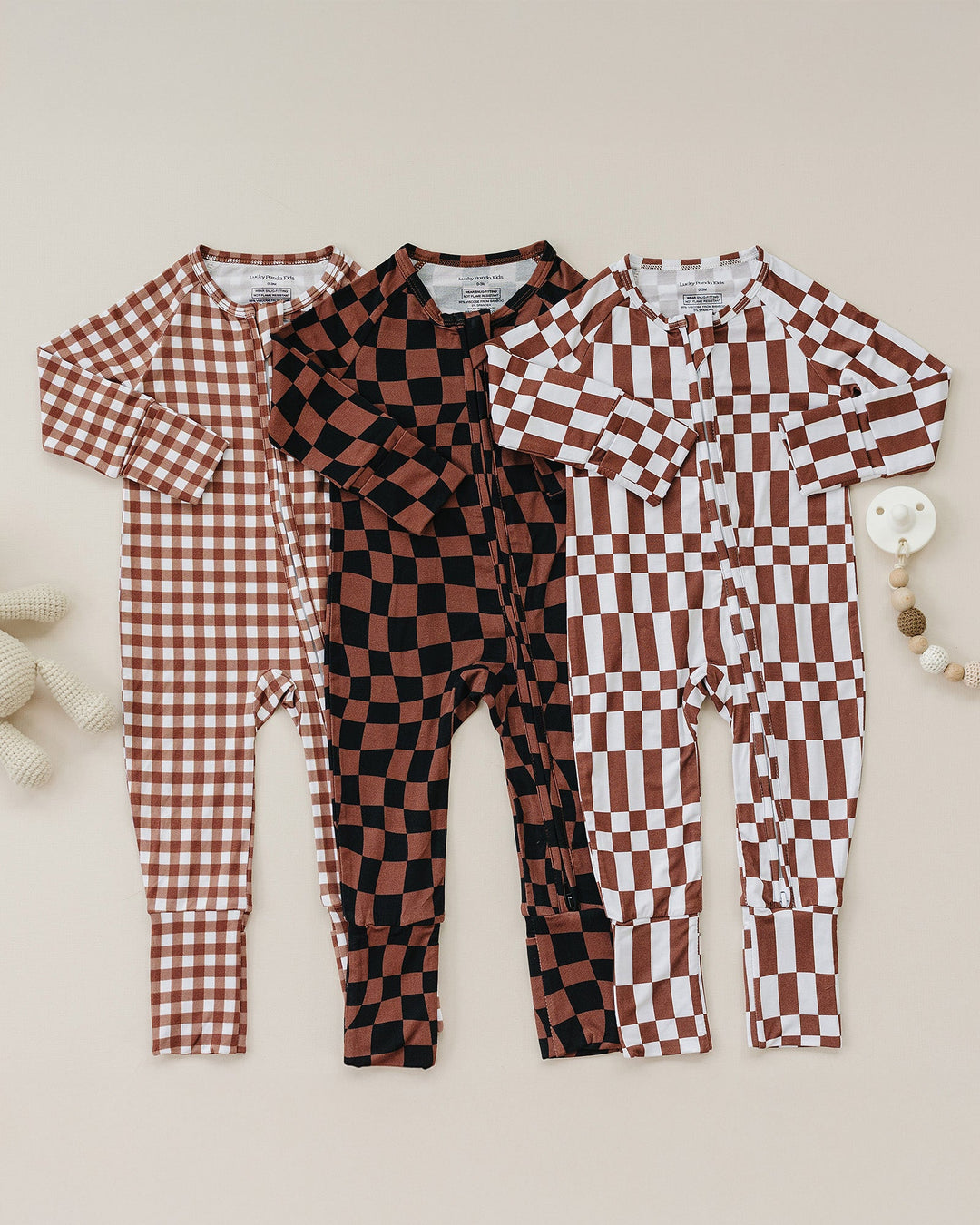 Bamboo Zip Romper | Chocolate Wavy Checkered