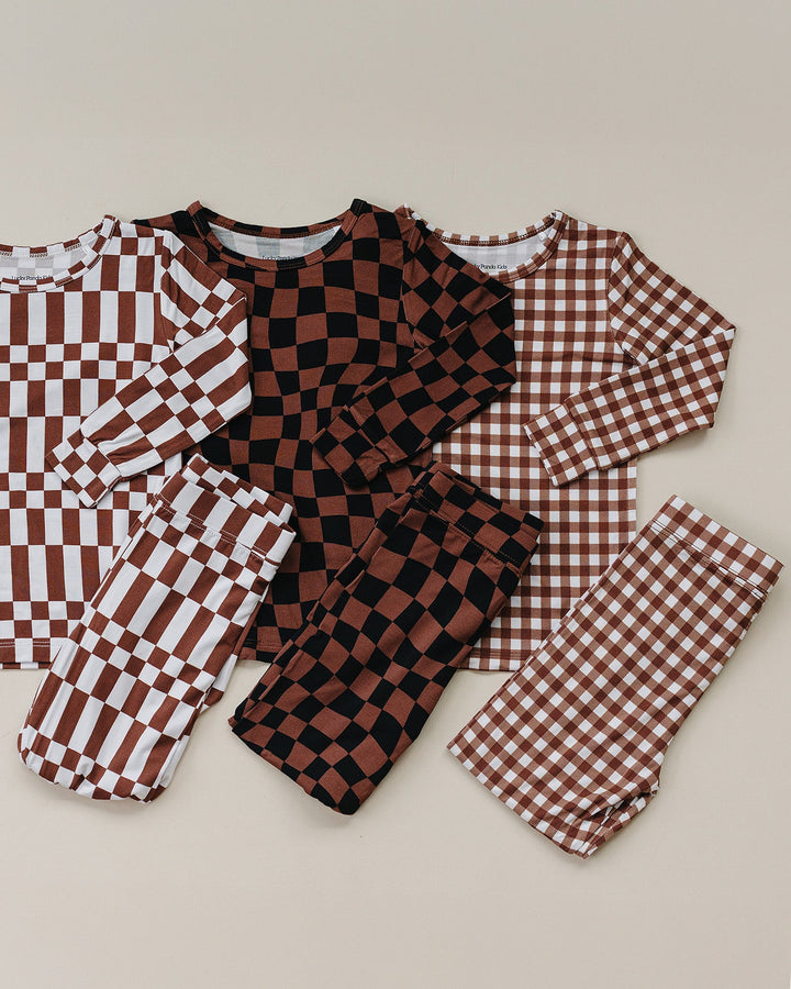 Bamboo Two Piece Set | Chocolate Wavy Checkered