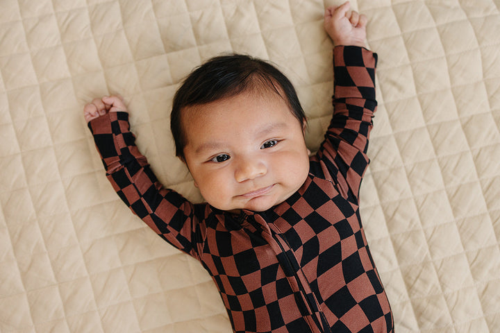 Bamboo Zip Romper | Chocolate Wavy Checkered