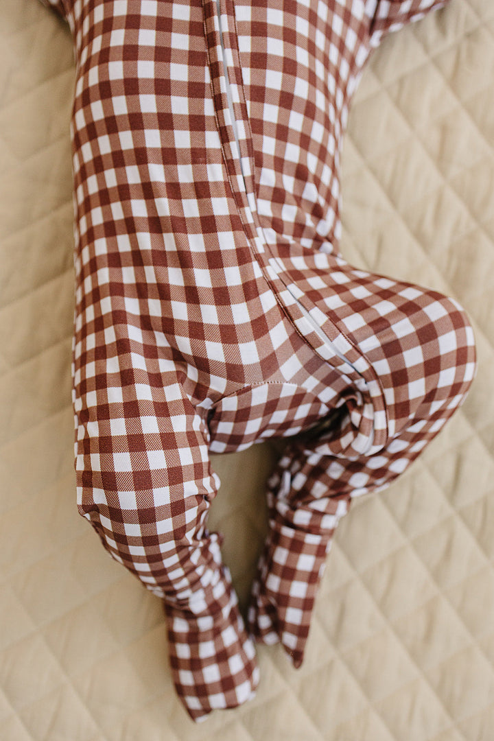 Bamboo Zip Romper | Chocolate Gingham