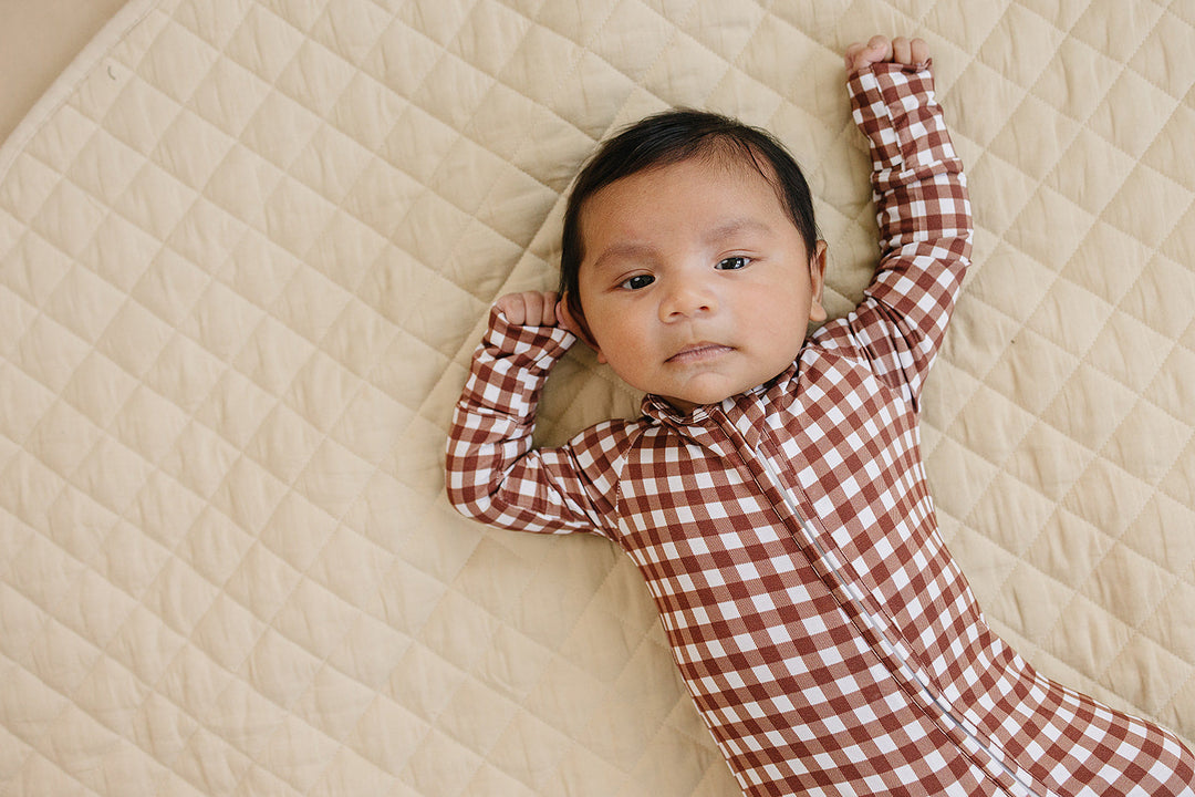 Bamboo Zip Romper | Chocolate Gingham