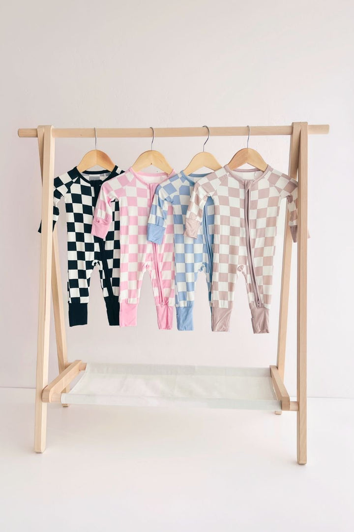 Bamboo Zip Romper | Blue Checkered