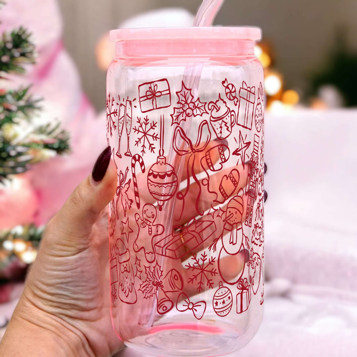 Christmas Doodles Cup with Lid & Straw
