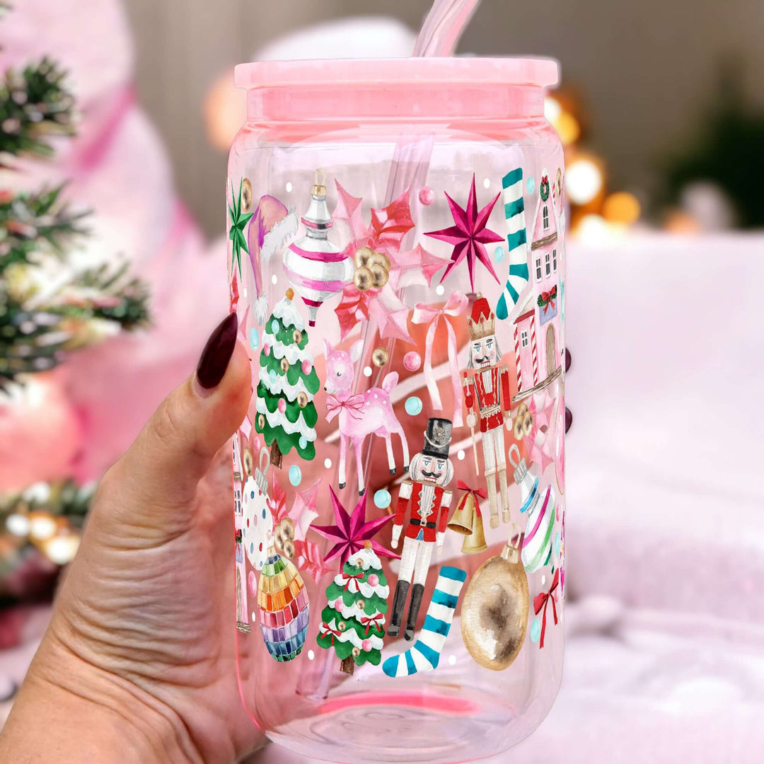 Whimsical Christmas Cup with Lid & Straw