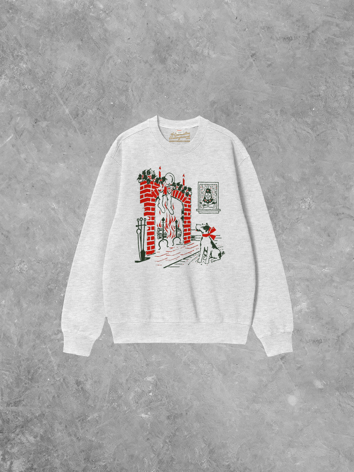Underground Original Design: Dog at Fireplace Boxy Cotton 90's Christmas Sweatshirt