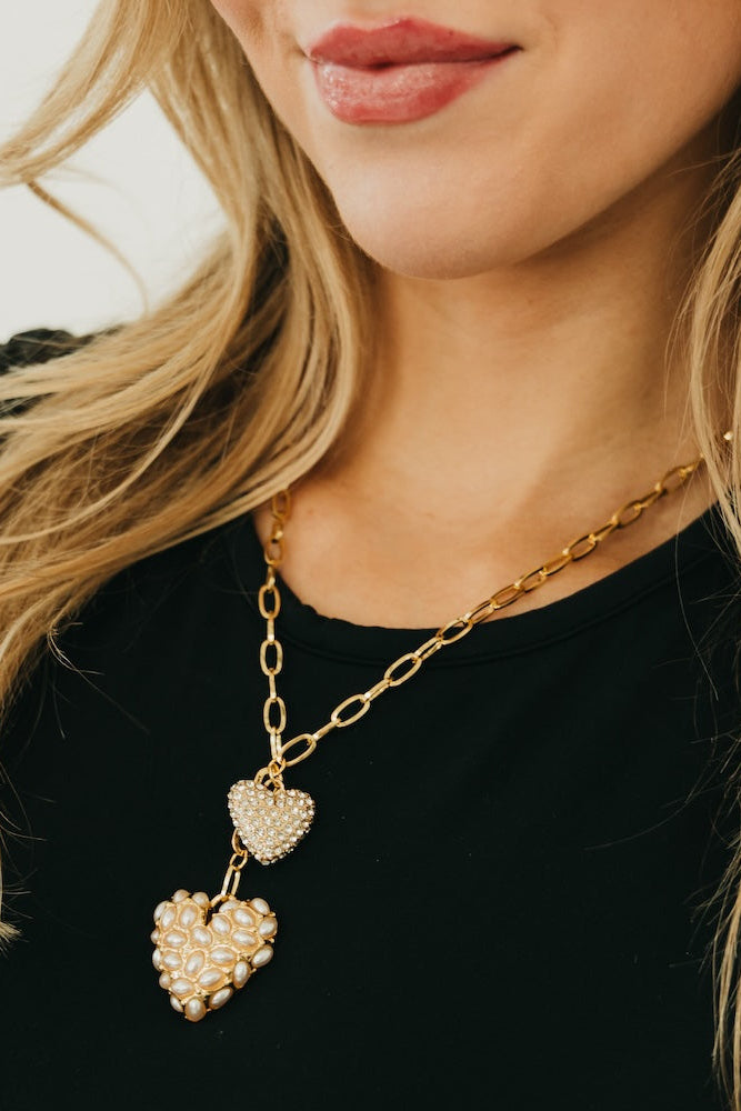 Double Take Pearl Heart Necklace - WATERPROOF