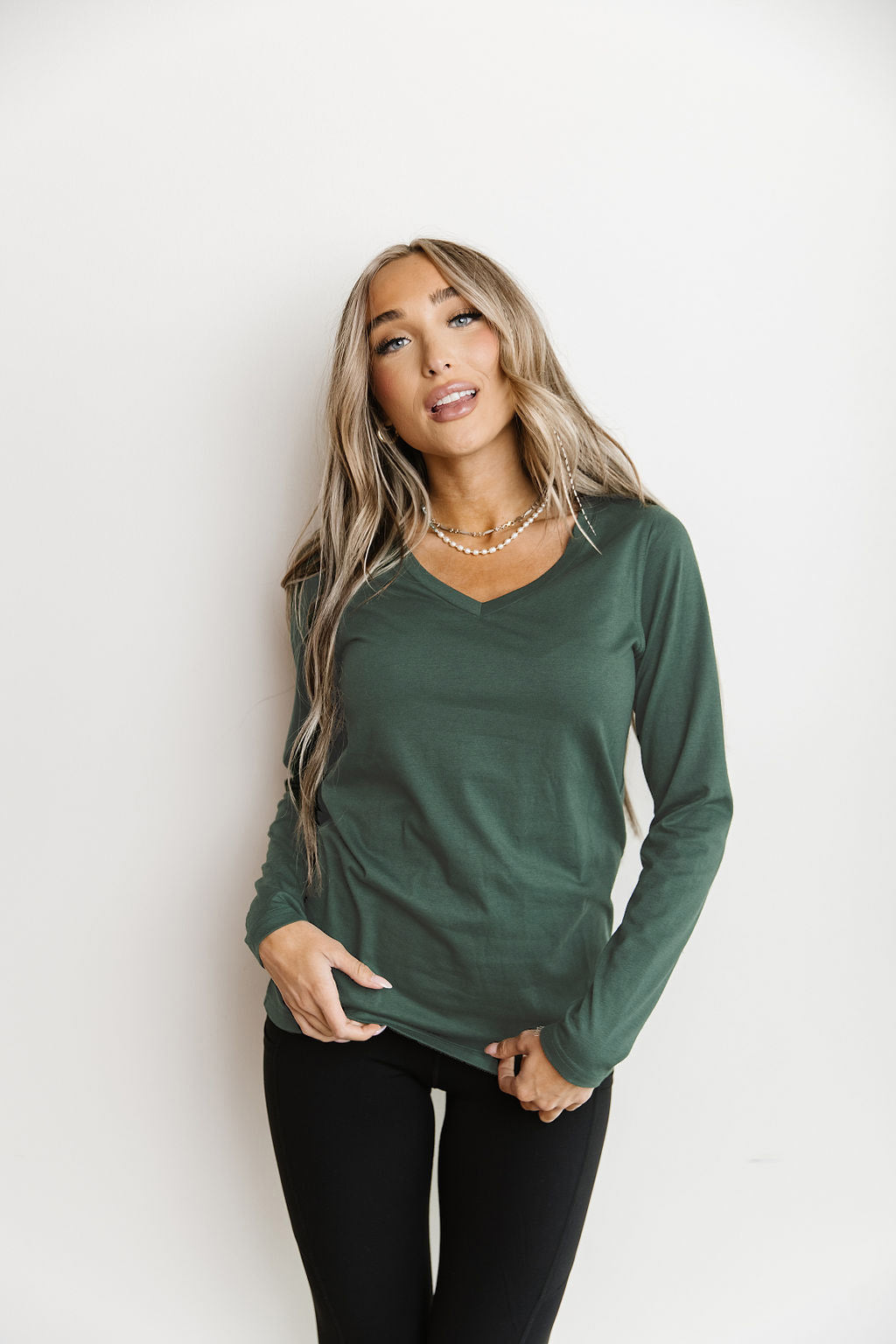 Long Sleeve VNeck Lulu Tee - Green - Mindy Mae's Marketcomfy cute hoodies