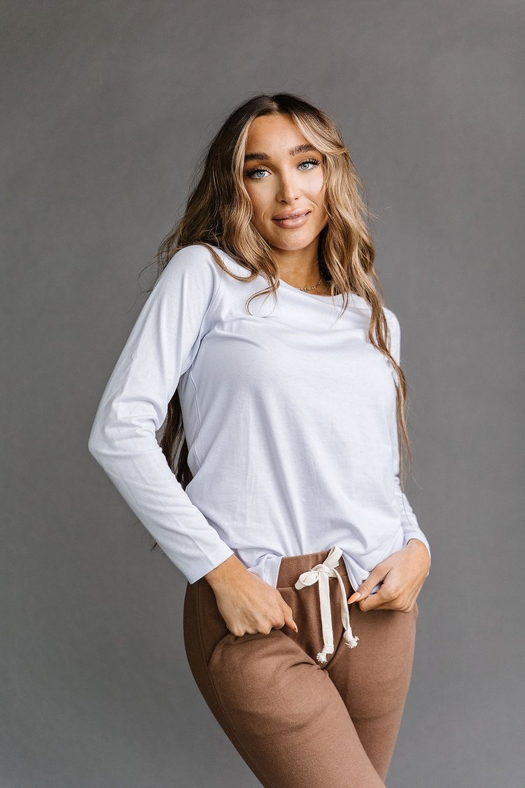 Long Sleeve Crewneck Lulu Tee - White - Mindy Mae's Marketcomfy cute hoodies