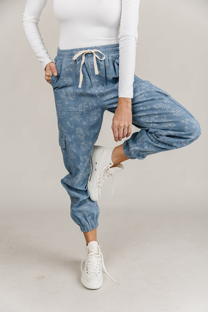 Floral Denim Cargo Pants