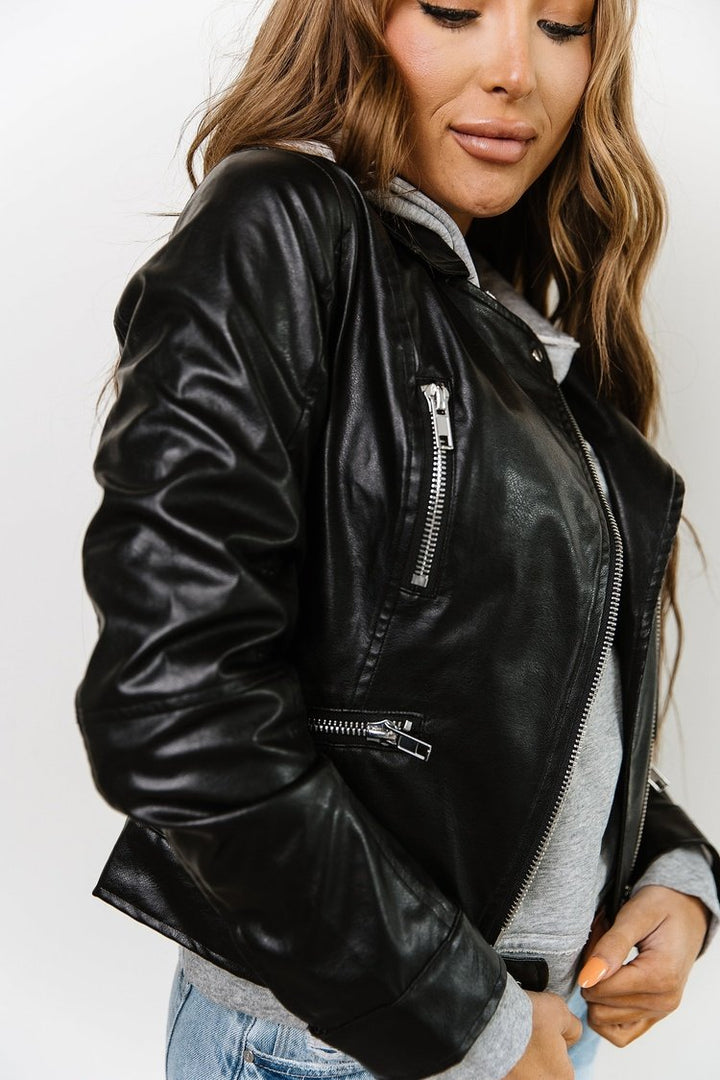 Vegan Leather Moto Jacket- Black