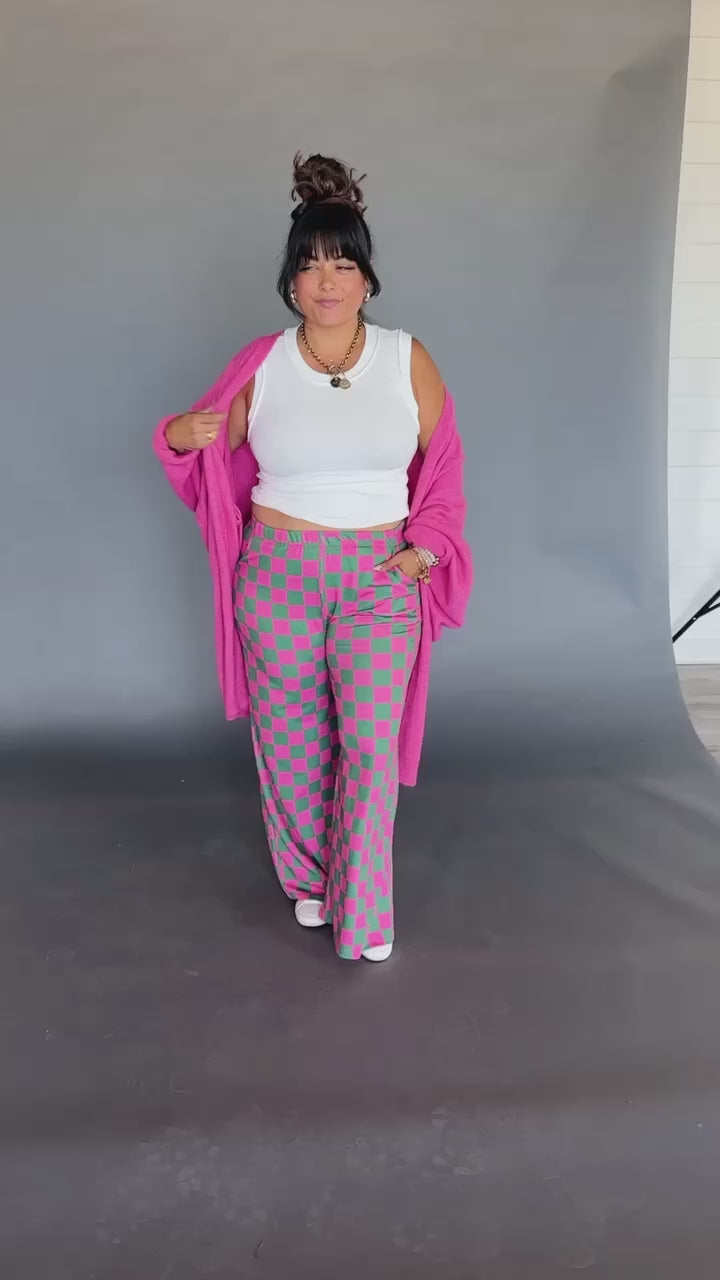 Pink and Green Checked Comfy Wide Leg Pants | Checkmate