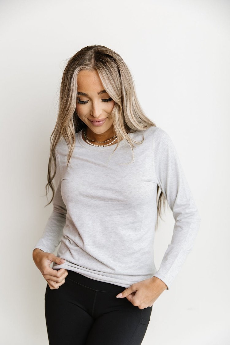 Long Sleeve Crewneck Lulu Tee - Heather Grey - Mindy Mae's Marketcomfy cute hoodies