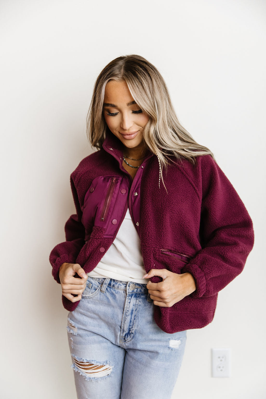 Oversized Fleece Jacket- Plum