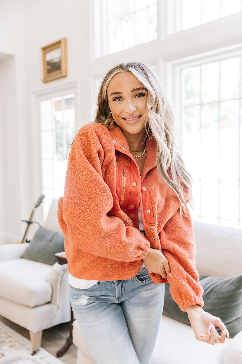 Oversized Fleece Jacket- Tangerine