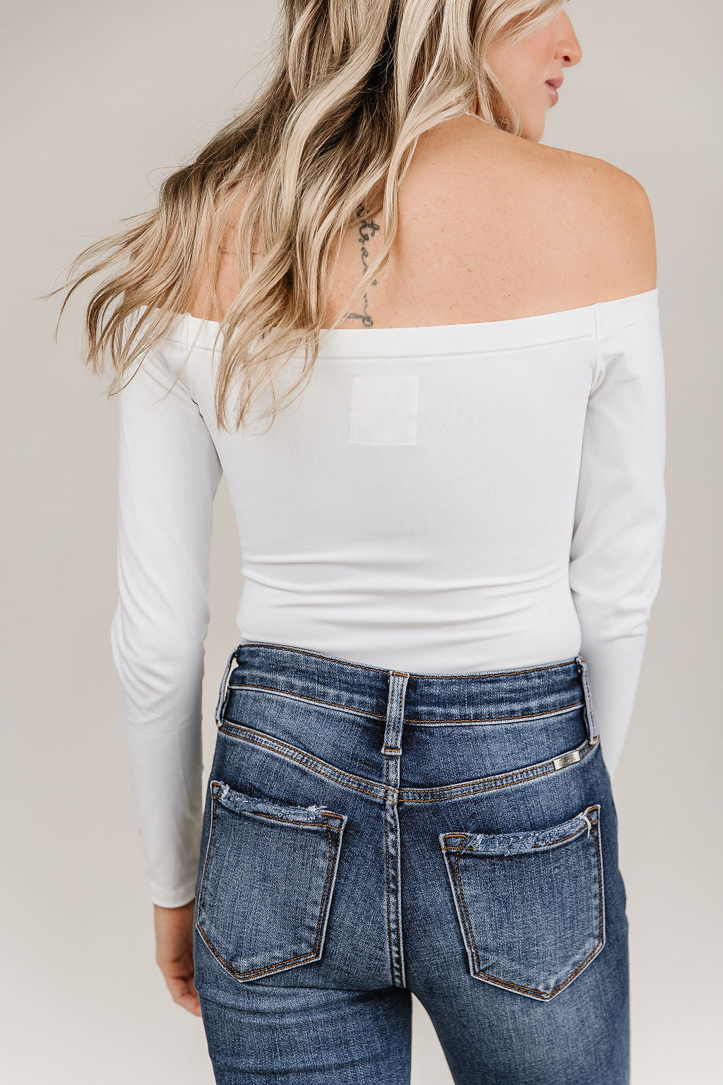 Bodysuit- Long Sleeve Off The Shoulder- White