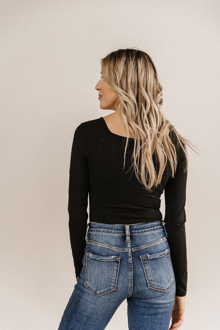 Bodysuit- Long Sleeve Square Neck- Black