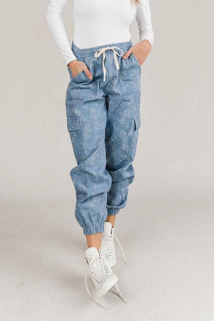 Floral Denim Cargo Pants